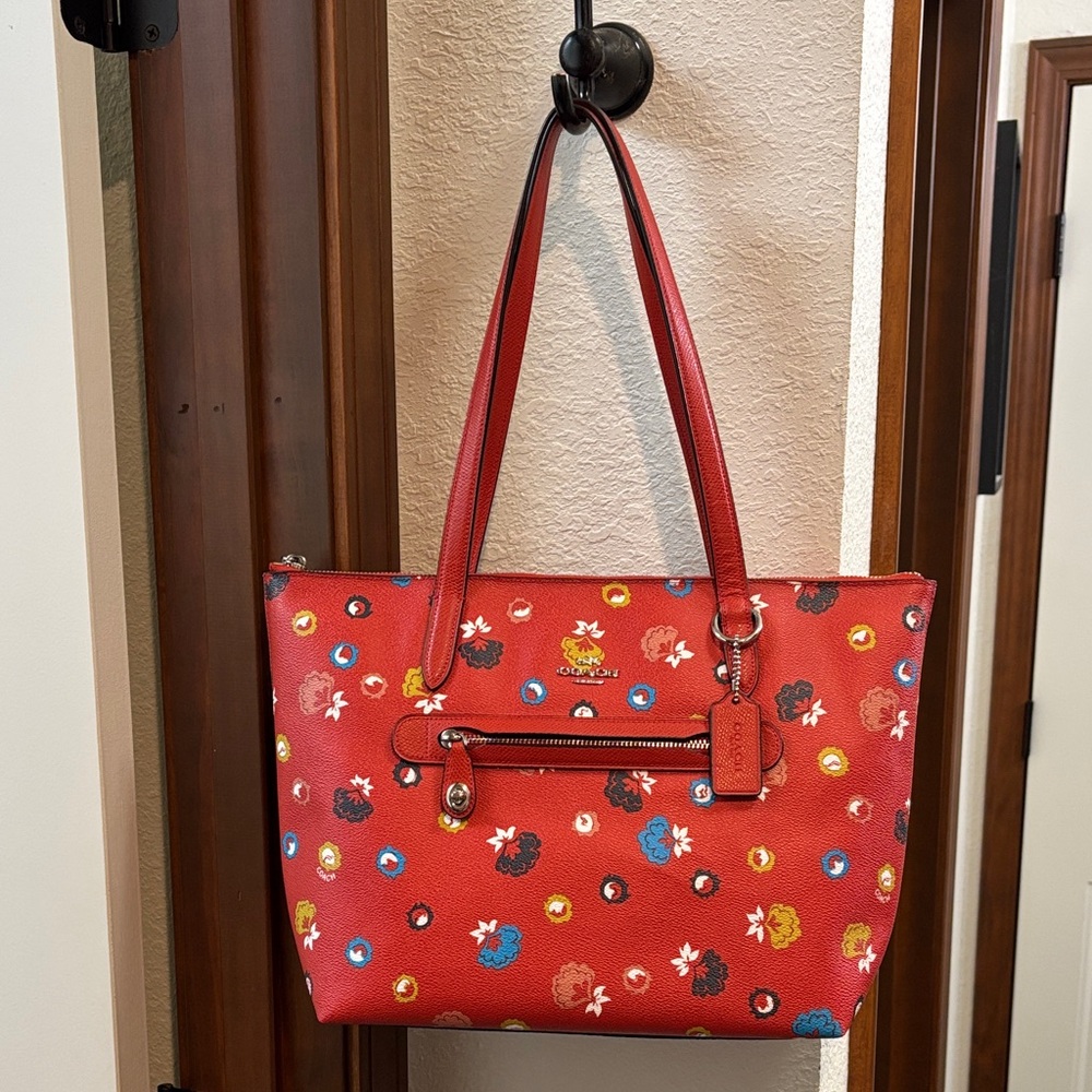 Coach Red Multicolor Floral Tote